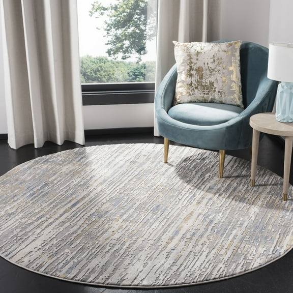 SAFAVIEH Meadow Carolus Abstract Striped Area Rug, Grey/Gold, 6'7" x 6'7" Round