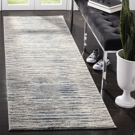 SAFAVIEH Meadow Carolus Abstract Striped Runner Rug, Grey/Light Grey, 2'7" x 8'