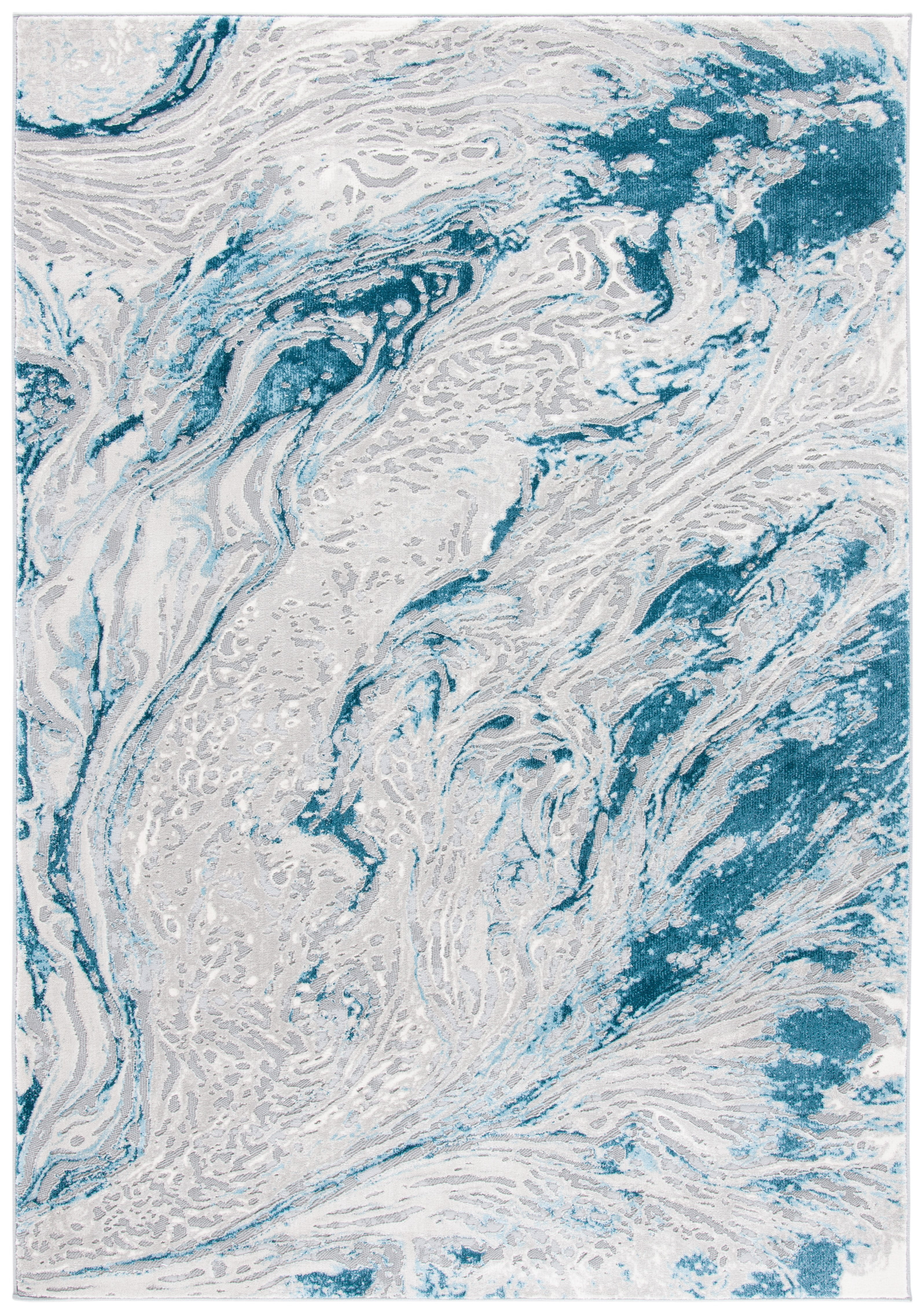Chic Blue Synthetic 4'x6' Hand-Knotted Easy Care Area Rug