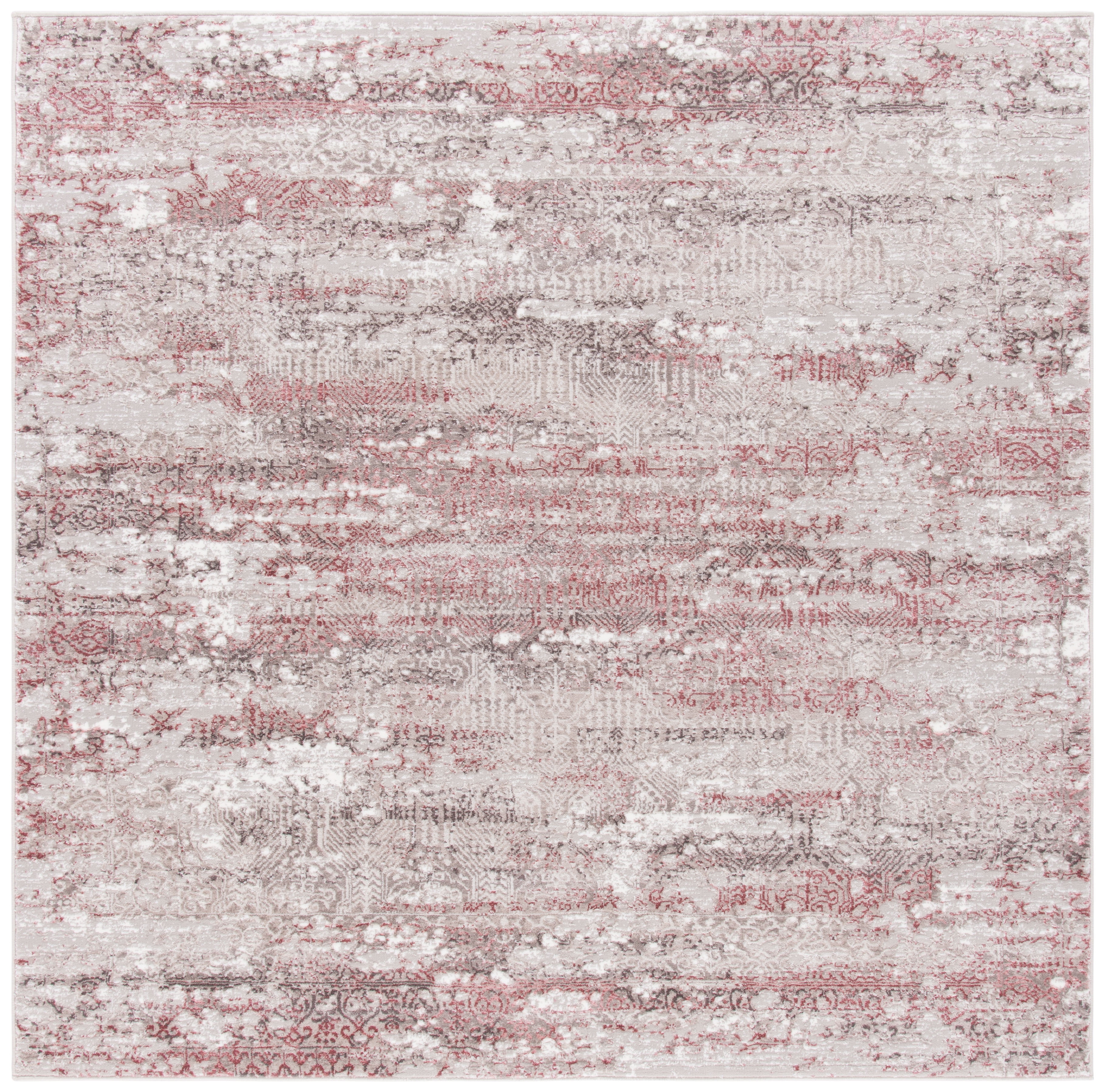 Beige and Pink 5' Square Synthetic Flat Woven Rug