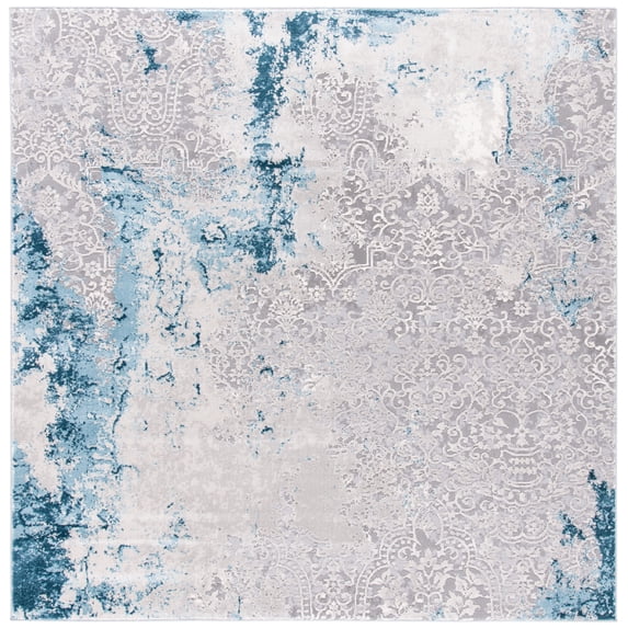 SAFAVIEH Meadow Derbhile Medallion Area Rug, Light Grey/Blue, 6'7" x 6'7" Square