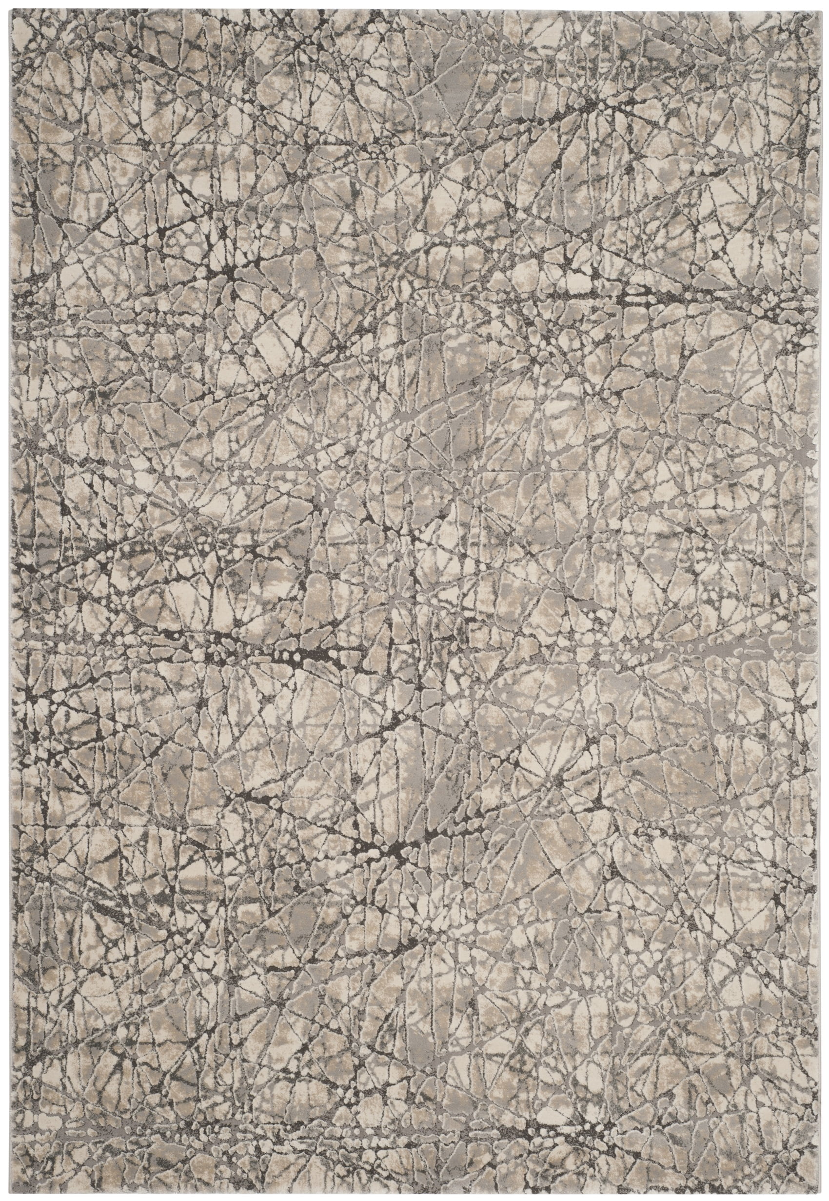 Gray and Beige Abstract Synthetic 4' x 6' Area Rug