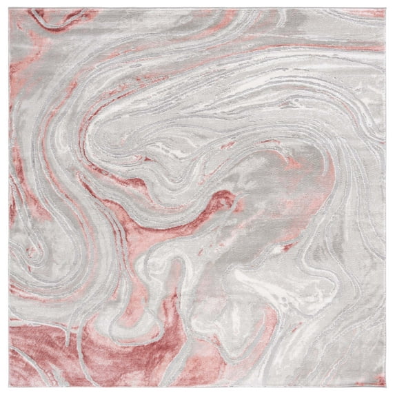 SAFAVIEH Meadow Felicity Abstract Area Rug, Light Grey/Pink, 6'7" x 6'7" Square