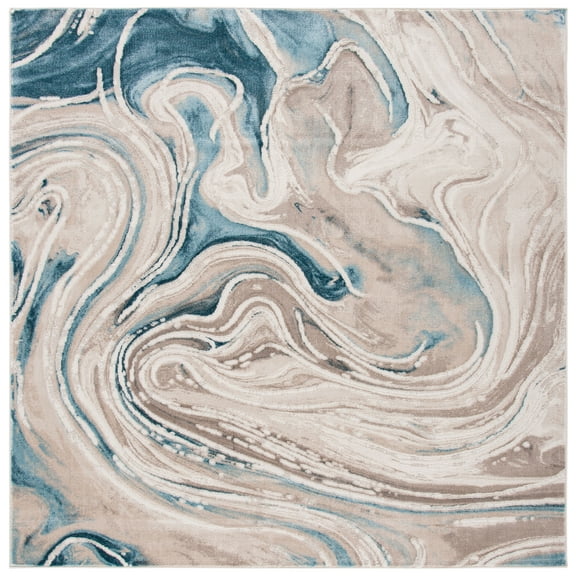 SAFAVIEH Meadow Felicity Wavy Marble Area Rug, Beige/Blue, 8' x 8' Square