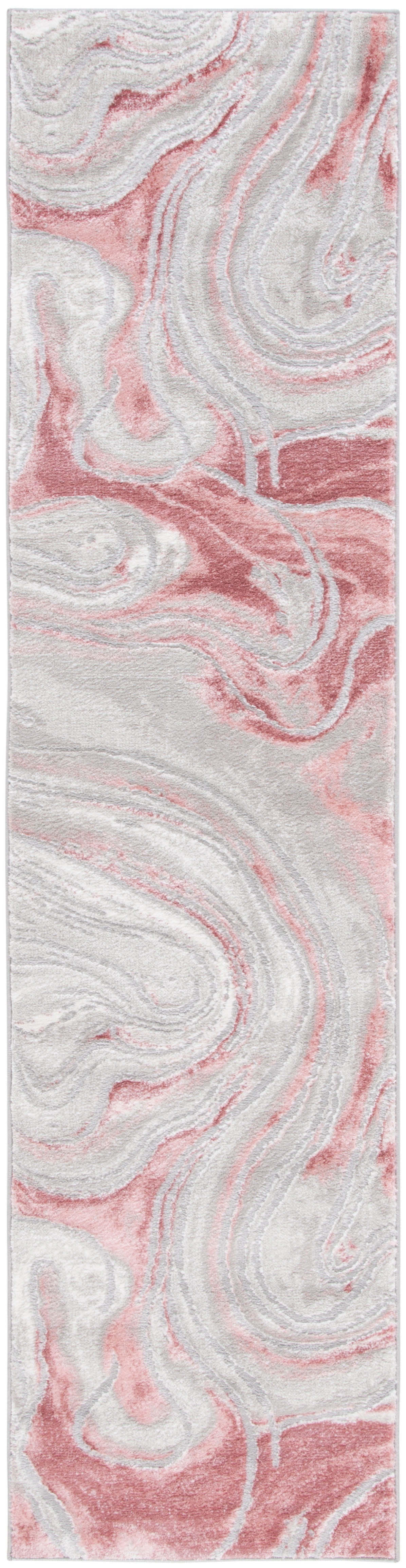 Light Grey and Pink Marble Pattern Runner Rug, 2' x 8'
