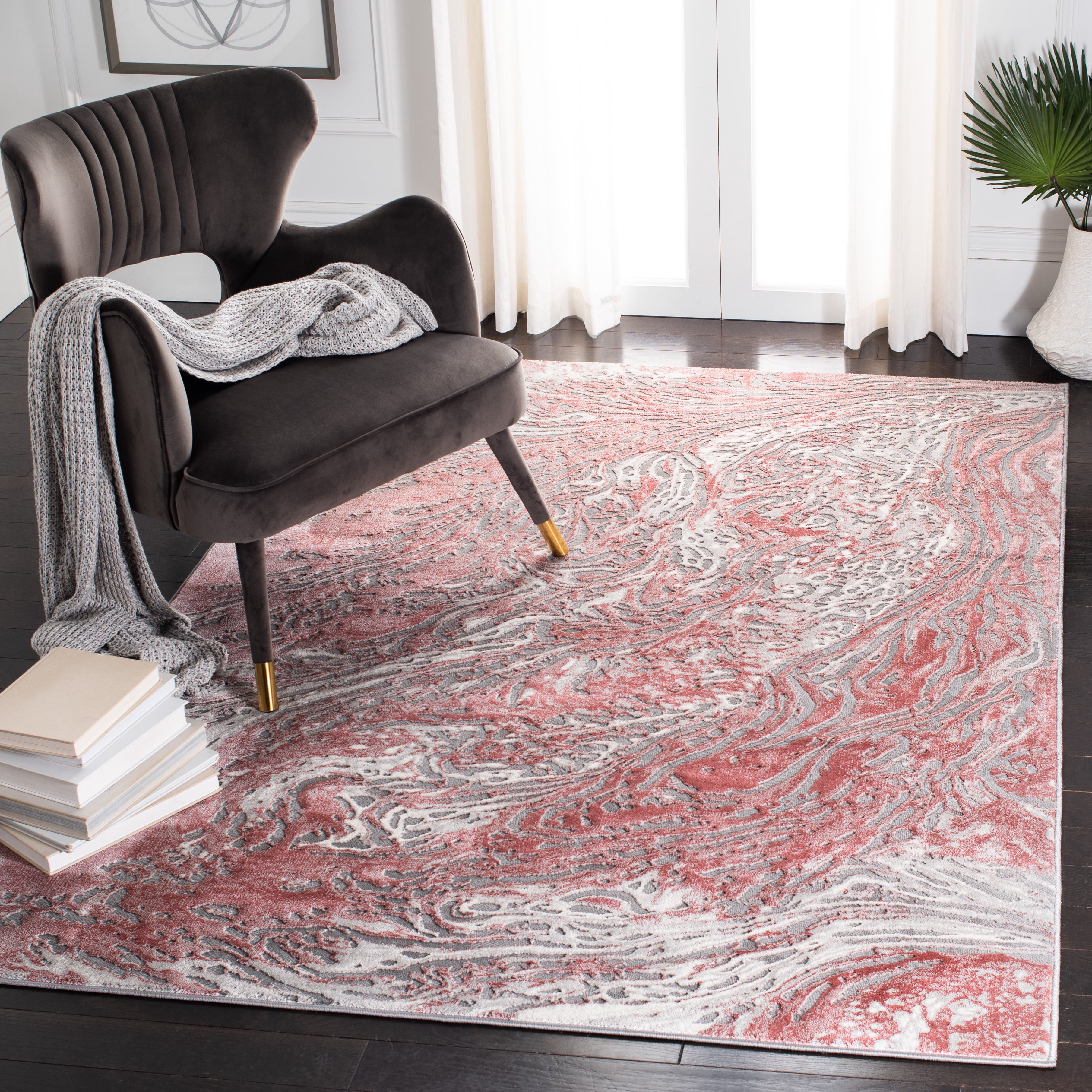 Safavieh Meadow Giovanni Abstract Area Rug, Light Gray/Pink, 4' x 6'