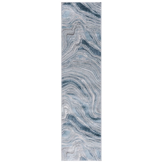 SAFAVIEH Meadow Joey Wavy Marble Runner Rug, Blue/Grey, 2' x 9'