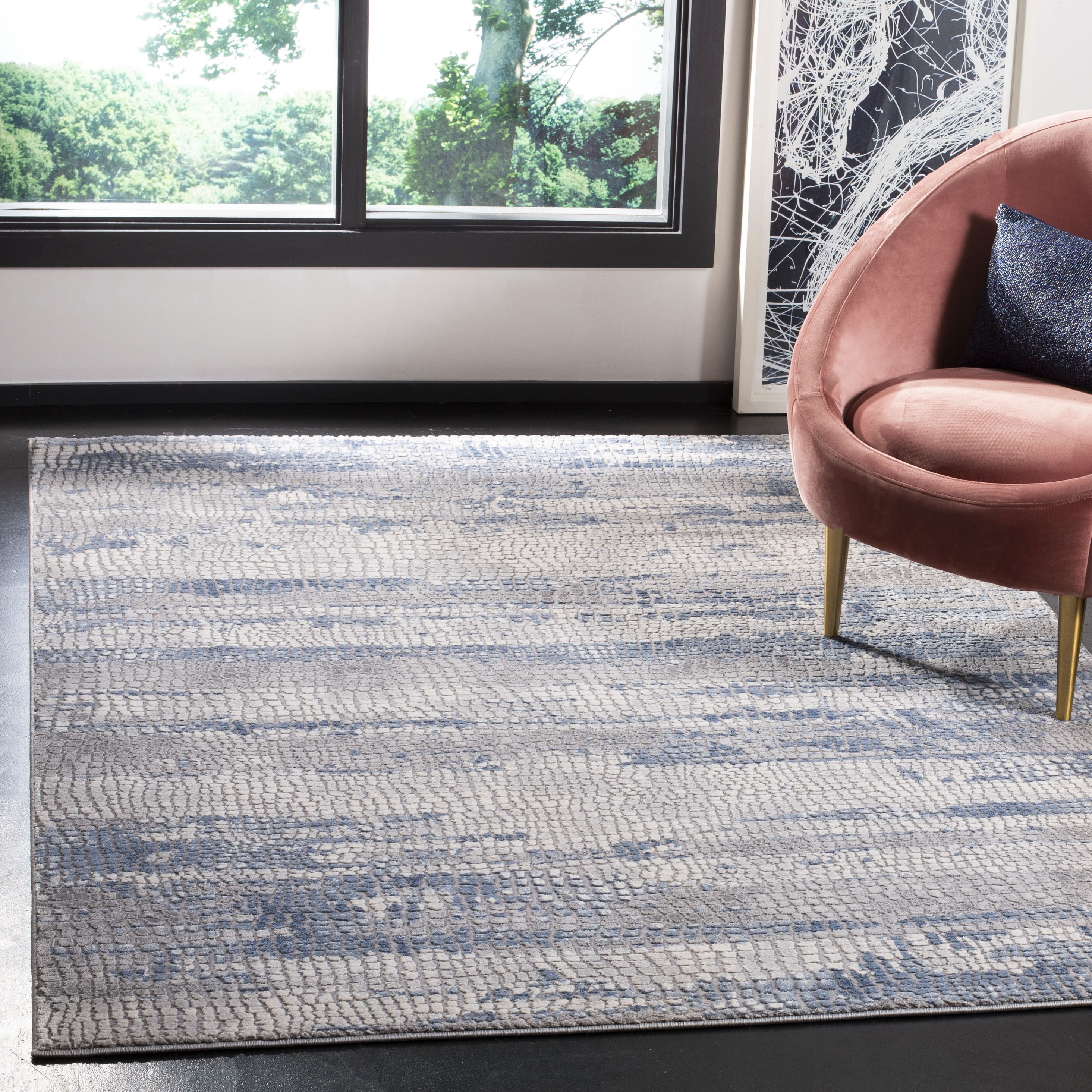 SAFAVIEH Meadow Naples Abstract Area Rug, Grey/Navy, 8' x 10'