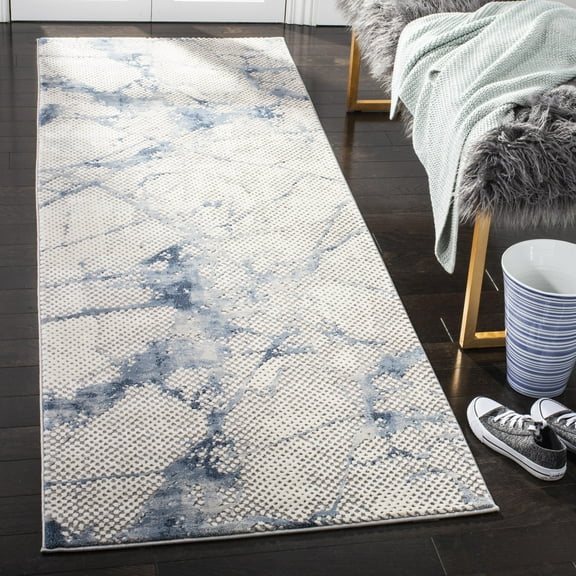 SAFAVIEH Meadow Nikeisha Abstract Runner Rug, Navy/Ivory, 2'7" x 8'