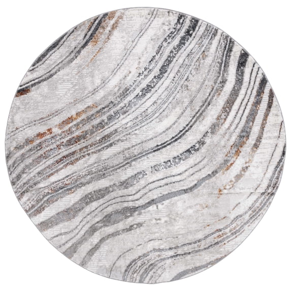 SAFAVIEH Meadow Savannah Wavy Marble Area Rug, Light Grey/Black, 6'7" x 6'7" Round