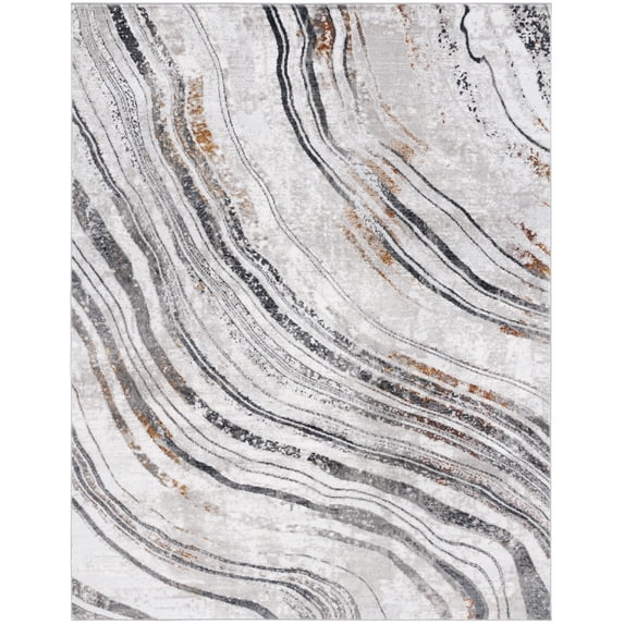 SAFAVIEH Meadow Savannah Wavy Marble Area Rug, Light Grey/Black, 9' x 12'