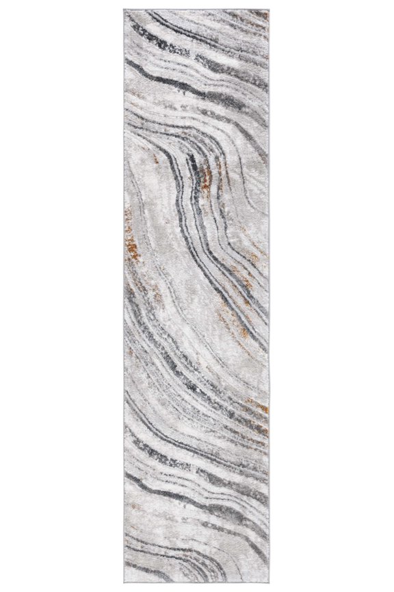 Meadow Savannah Wavy Marble Runner Rug, Light Grey/Black, 2' x 8'