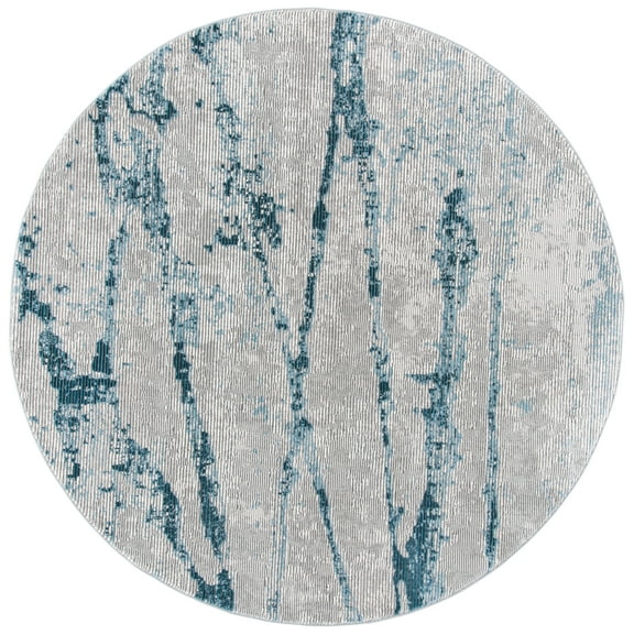 SAFAVIEH Meadow Vinal Abstract Area Rug, Light Grey/Blue, 6'7" x 6'7" Round