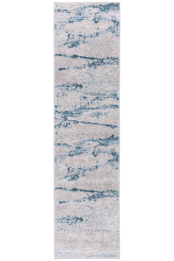 Meadow Vinal Wavy Marble Runner Rug, Light Grey/Blue, 2' x 8'