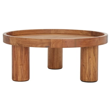 SAFAVIEH Meek Rustic Round Bayur Wood & Wood Veneer Coffee Table, Natural