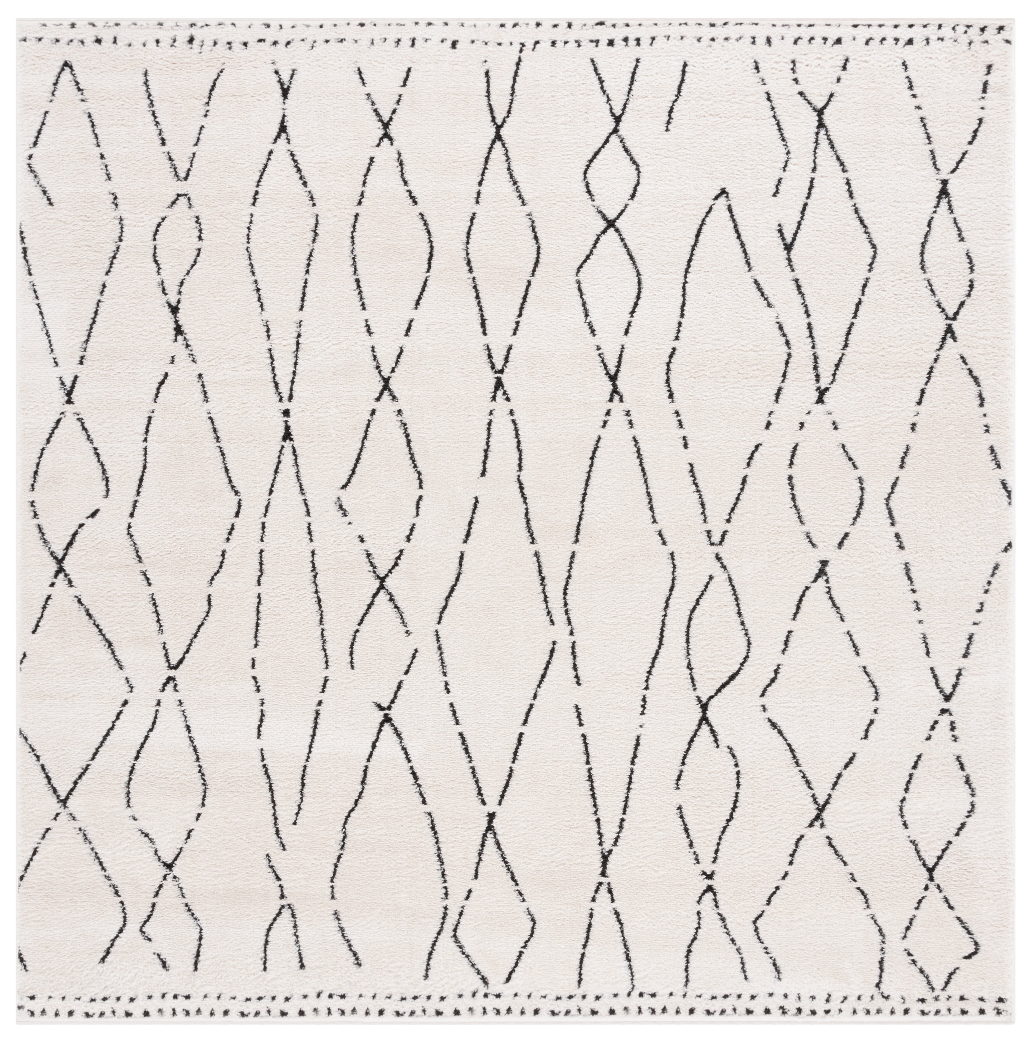 Ivory and Black Geometric Square Area Rug, 6'7"