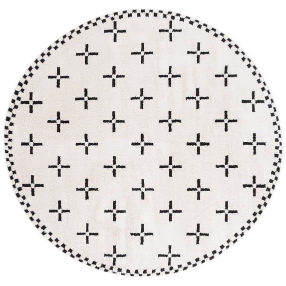 SAFAVIEH Melody Leinster Geometric Polyester Area Rug, Ivory/Black, 4' x 4' Round