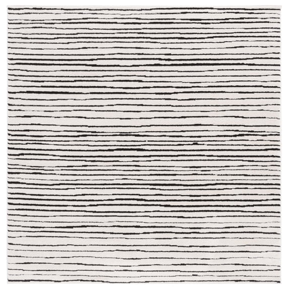 SAFAVIEH Melody Leo Abstract Polyester Area Rug, Ivory/Black, 5'3" x 5'3" Square