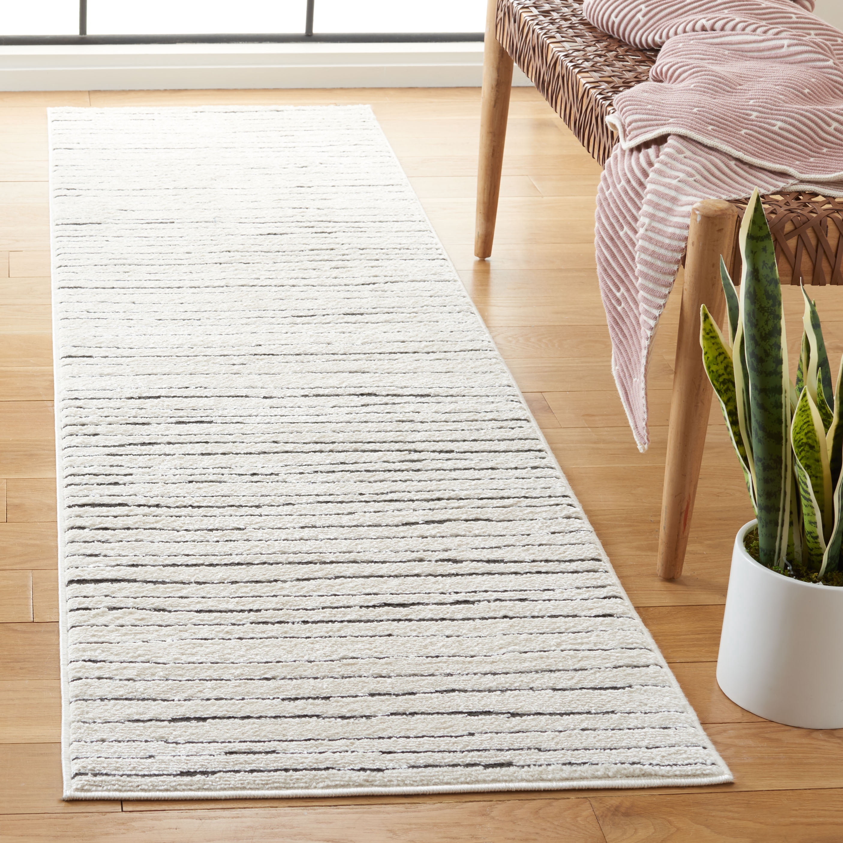 SAFAVIEH Melody Leo Abstract Polyester Runner Rug, Ivory/Black, 2'2" x 12'