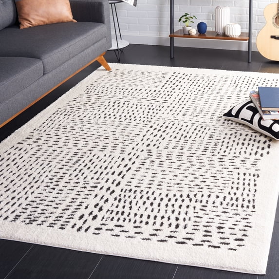 SAFAVIEH Melody Natalee Geometric Polyester Area Rug, Ivory/Black, 5' x 8'