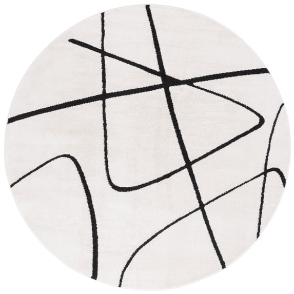 SAFAVIEH Melody Quinn Abstract Polyester Area Rug, Ivory/Black, 4' x 4' Round