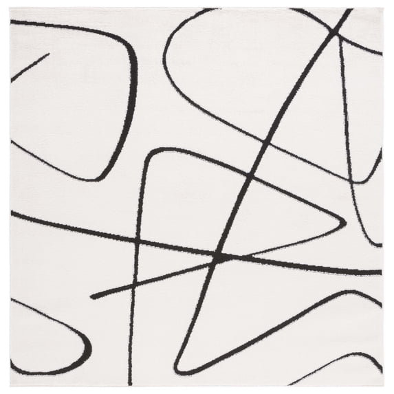 SAFAVIEH Melody Quinn Abstract Polyester Area Rug, Ivory/Black, 8' x 8' Square
