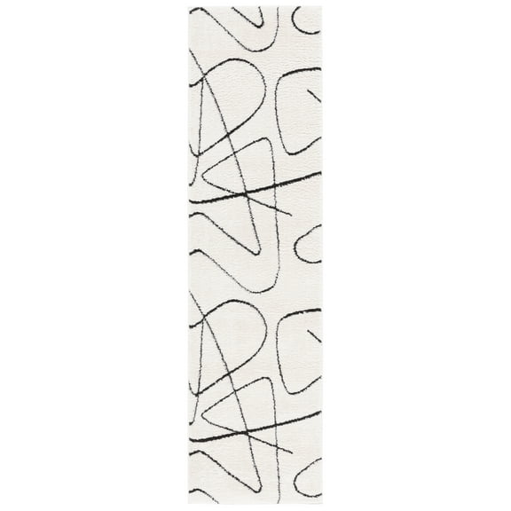 SAFAVIEH Melody Quinn Abstract Polyester Runner Rug, Ivory/Black, 2'2" x 12'
