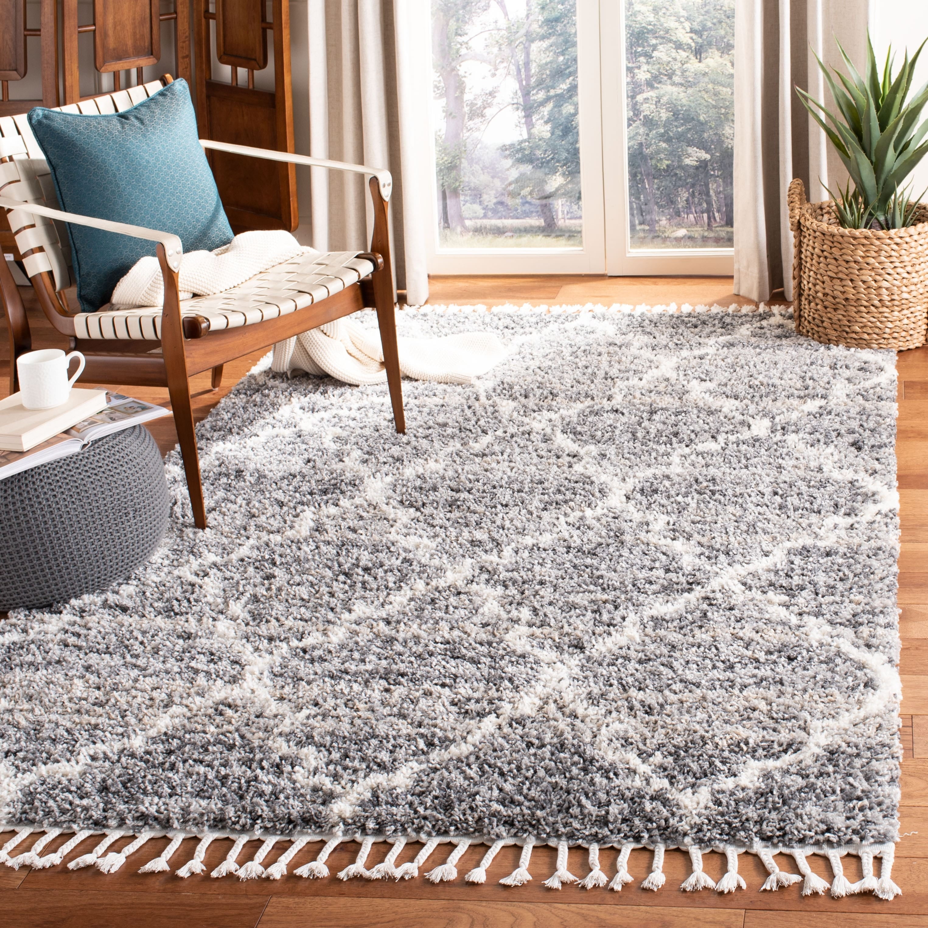 Ivory Shimmer 8' x 10' Hand-Knotted Synthetic Shag Rug