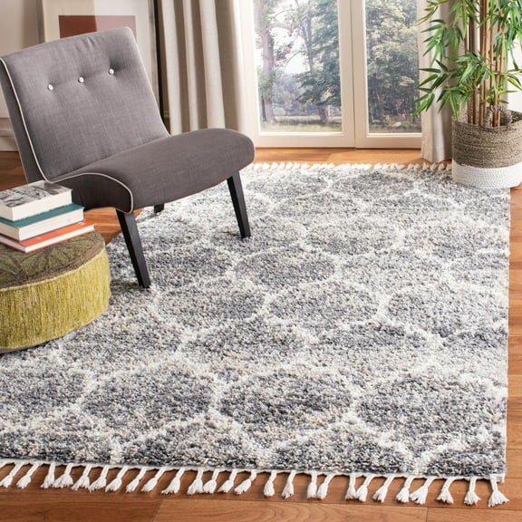 SAFAVIEH Melrose Lacklan Geometric Shag Area Rug, Dark Grey/Ivory, 5'3" x 7'6"