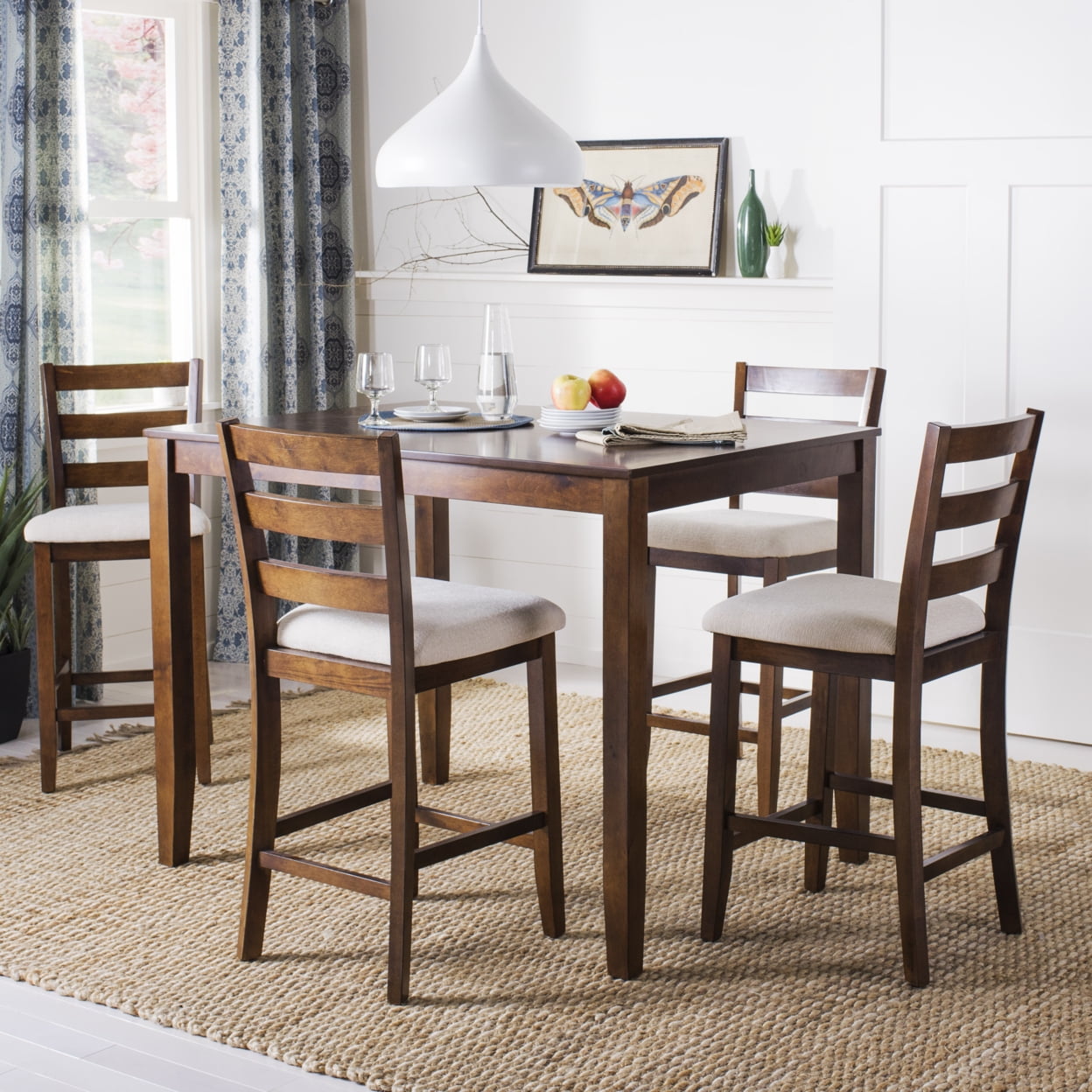 Transitional Brown Wood 5-Piece Pub Set with 4 Chairs