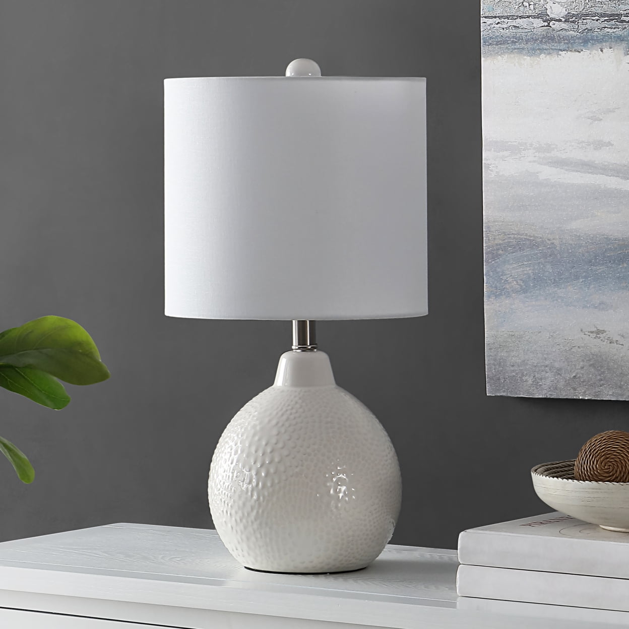 Ivory Ceramic Gourd Table Lamp with White Drum Shade