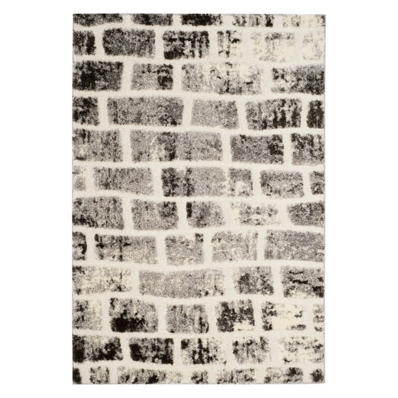 SAFAVIEH Memphis Alden Brick Layout Shag Area Rug, Grey/Cream, 6'7" x 6'7" Round