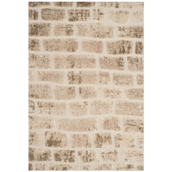 SAFAVIEH Memphis Alden Brick Layout Shag Area Rug, Taupe/Cream, 5'1" x 7'6"