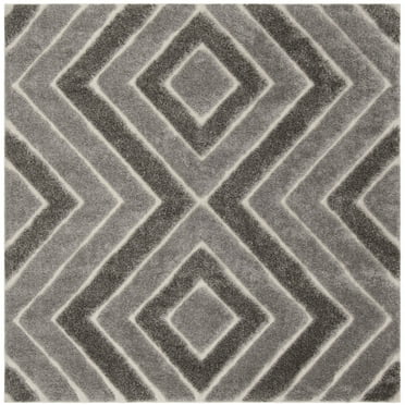 SAFAVIEH Memphis Finola Geometric Shag Area Rug, Taupe/Grey, 6'7" x 6'7" Square