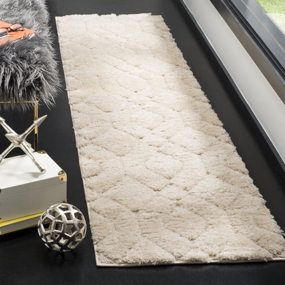 SAFAVIEH Memphis Watson Geometric Shag Runner Rug, Cream/Taupe, 2' x 8'