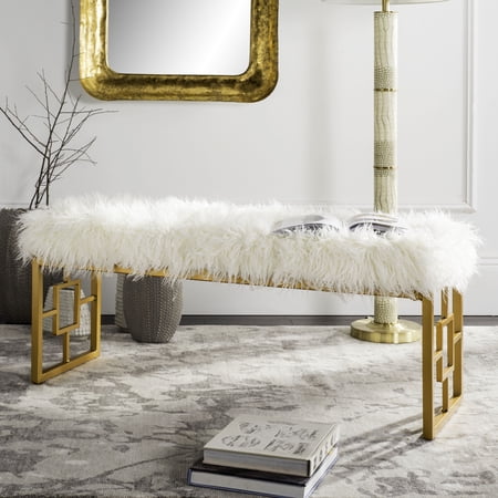 SAFAVIEH Mera Gold Foil Faux Sheepskin Bench, Multiple Colors