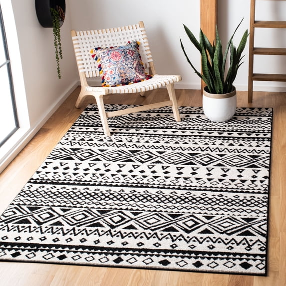 SAFAVIEH Mercer Sabella Boho Geometric Area Rug, Ivory/Charcoal, 9' x 12'