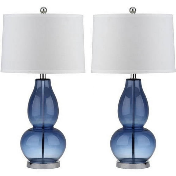 SAFAVIEH Mercurio 28.5 in. H Double Gourd Glass Table Lamp, Blue, Set of 2