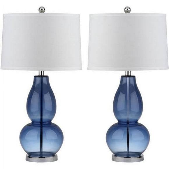 SAFAVIEH Mercurio 28.5 in. H Double Gourd Glass Table Lamp, Blue, Set of 2