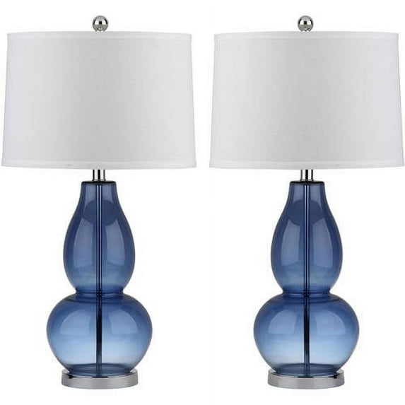 SAFAVIEH Mercurio 28.5 in. H Double Gourd Glass Table Lamp, Blue, Set of 2