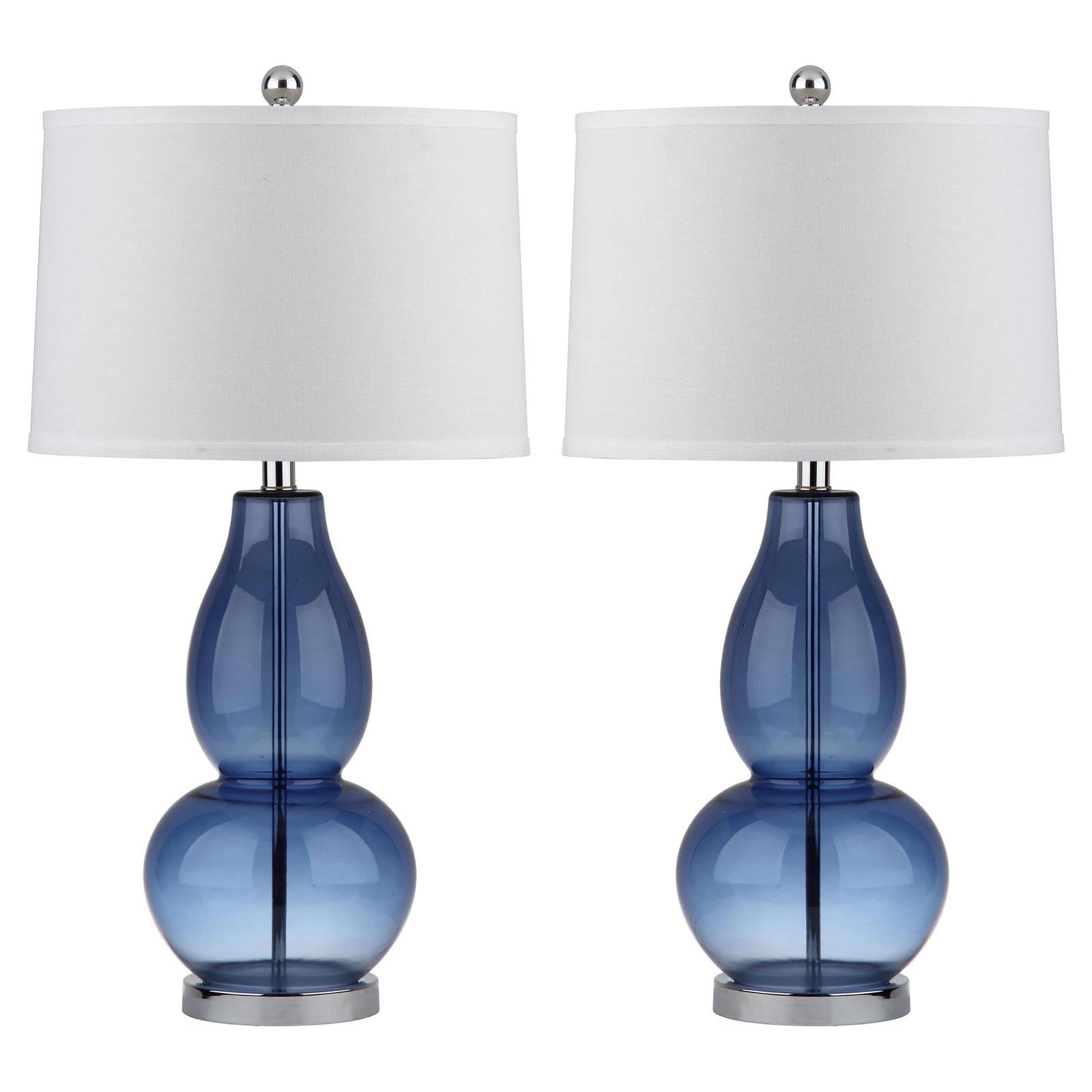 SAFAVIEH Mercurio 28.5 in. H Double Gourd Glass Table Lamp, Blue, Set of 2