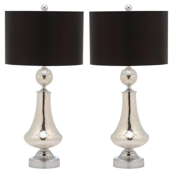 SAFAVIEH Mercury 25.5 in. H Crackle Glass Table Lamp, Ivory/Silver, Set of 2