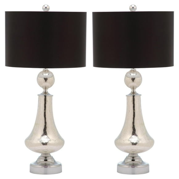 SAFAVIEH Mercury 25.5 in. H Crackle Glass Table Lamp, Ivory/Silver, Set of 2