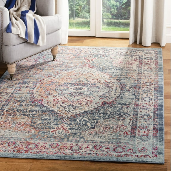 SAFAVIEH Merlot Joselyn Floral Bordered Area Rug, Navy/Aqua, 4' x 6'
