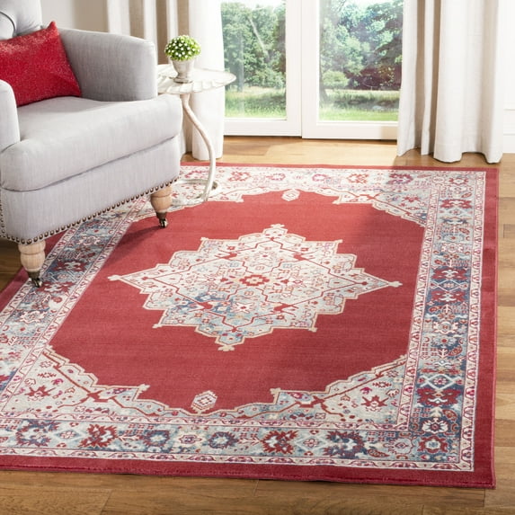SAFAVIEH Merlot Kristal Floral Bordered Area Rug, Red/Aqua, 9' x 13'