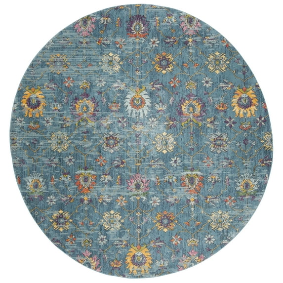 SAFAVIEH Merlot Leslie Floral Area Rug, Blue/Multi, 6'7" x 6'7" Round