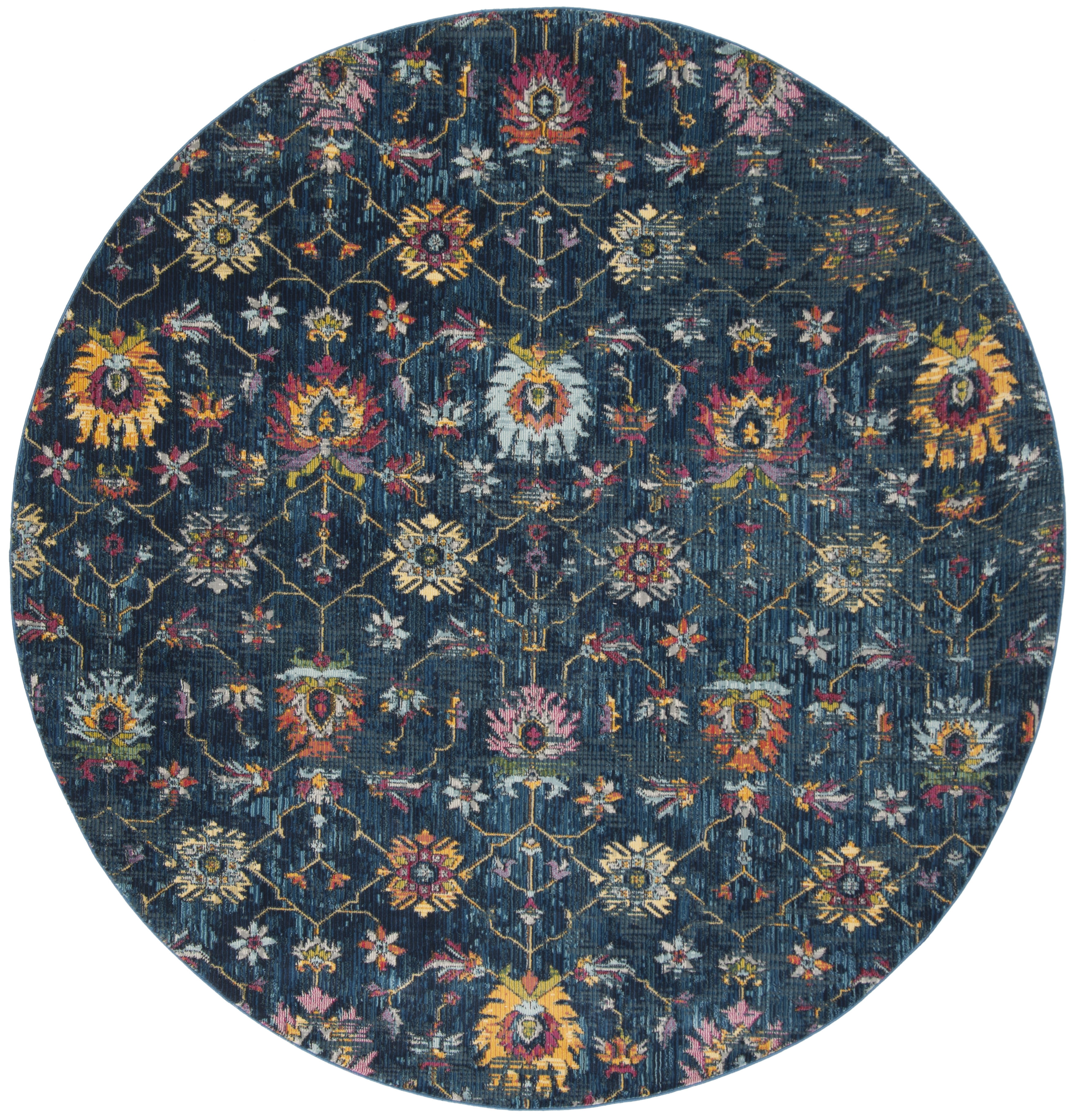 Hand-knotted Navy and Multicolor Round Cotton Area Rug