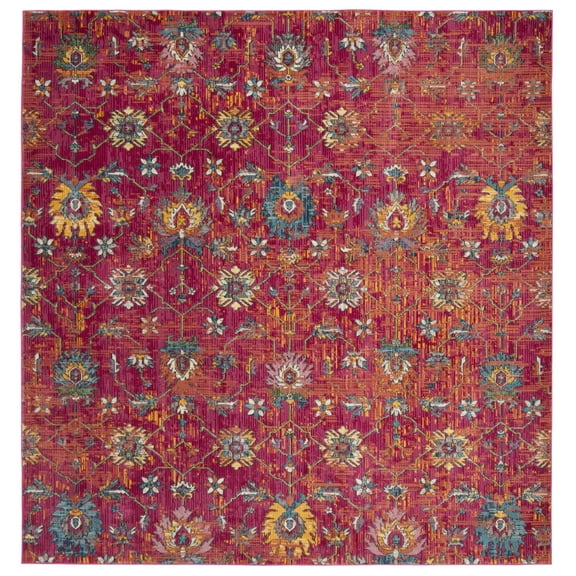 SAFAVIEH Merlot Leslie Floral Area Rug, Red/Multi, 6'7" x 6'7" Square