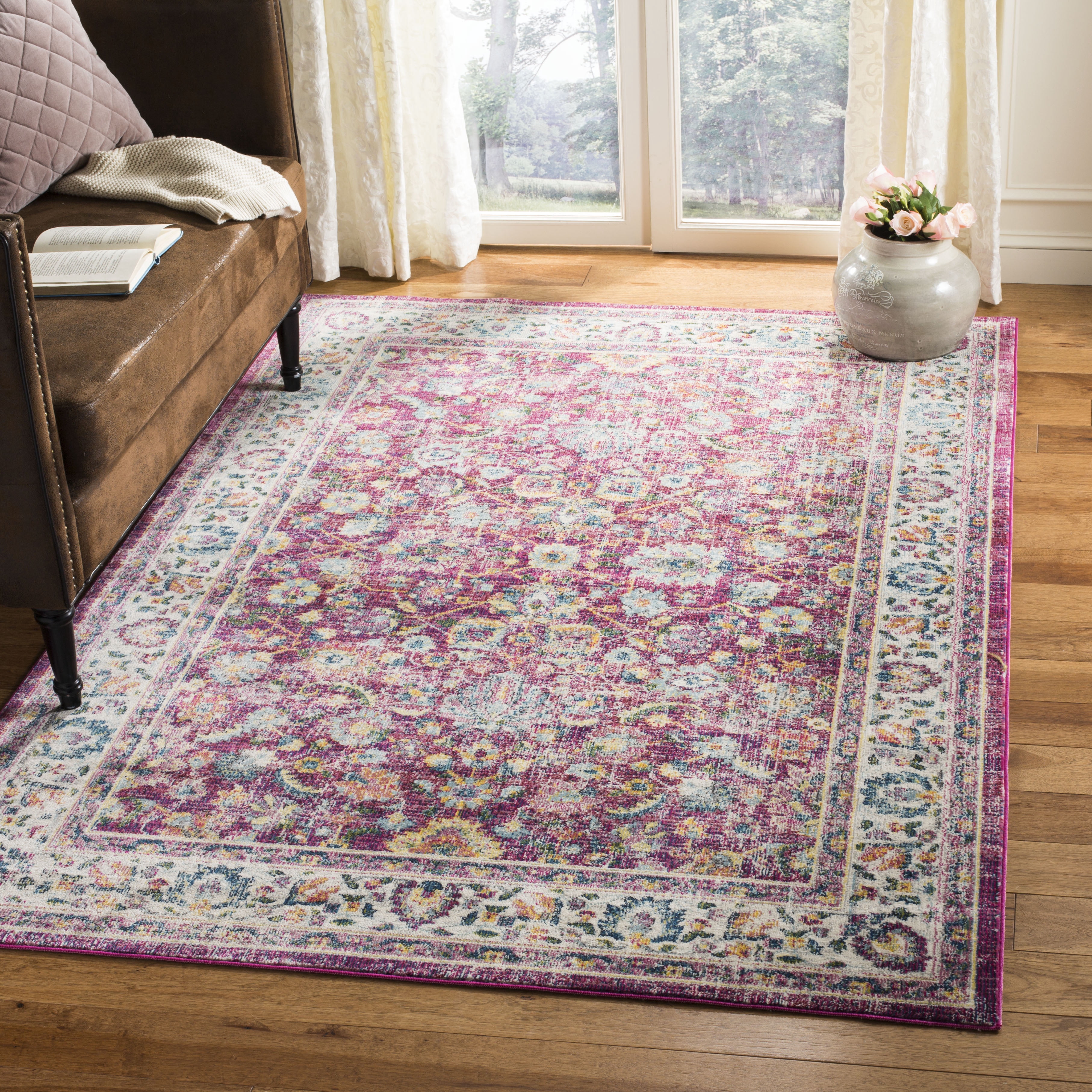 SAFAVIEH Merlot Pinwheel Floral Area Rug, Red/Multi, 9' x 12'