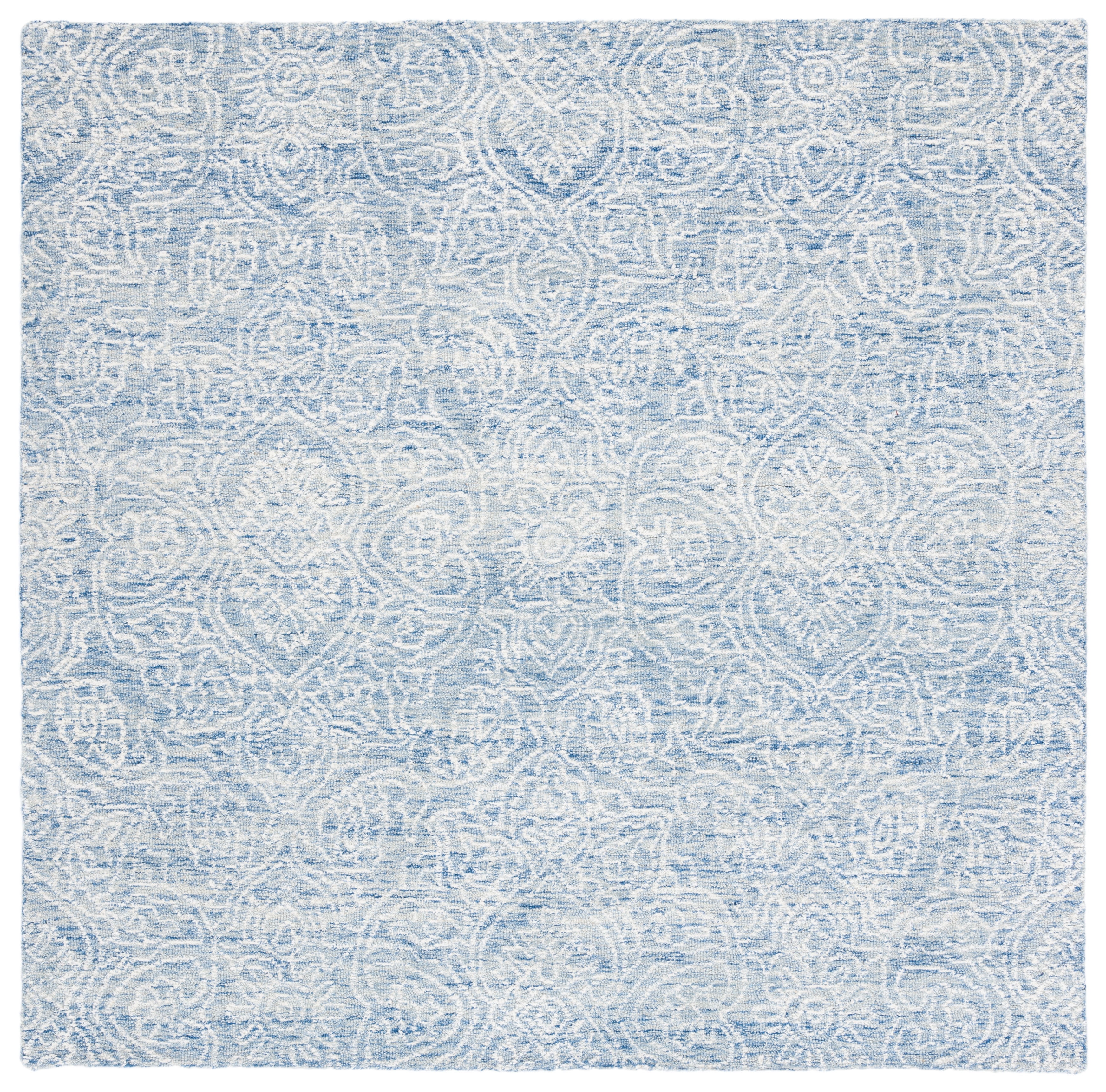 Hand-Tufted Blue Wool Square Area Rug